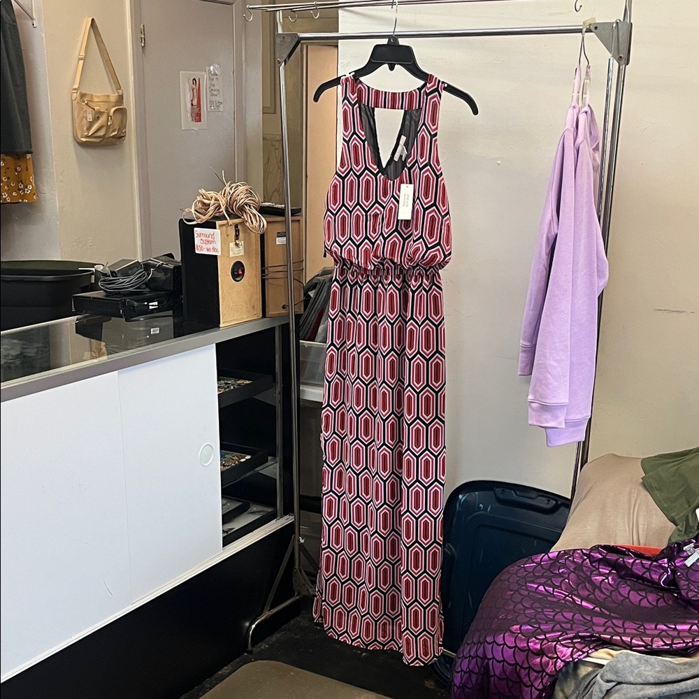 Banana Republic Pink and Black Geometric Maxi Dress